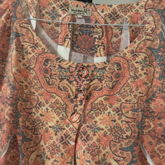 One World Women Cardigan XL coral Geometric Short Sleeve Layer Topper - Picture 3 of 4